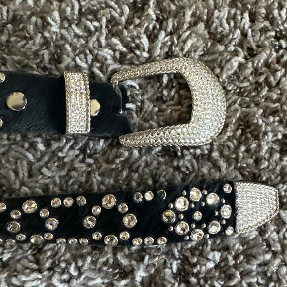 Kippys Swarovski Crystal Rhinestone Cow Hide Black Leather Belt Size 36 main image 5